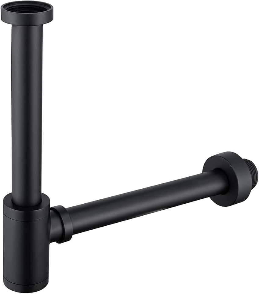 Brass Round Bottle P-Trap 1 1/4, Adjustable Basin Sink Waste Drain Trap Kit, Matte Black P Trap