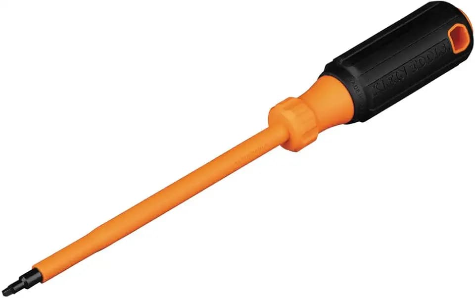 Klein Tools 6886INS Insulated Screwdriver, Made in USA, 1000V #1 Square Tip Screwdriver with 6-Inch Shank, Tip-Ident, Cushion-Grip Handle