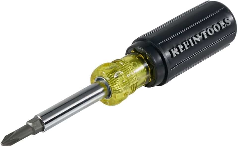 Klein Tools 32476 5-in-1 Multi-Bit-Schraubendreher, Schlitz, 2 Philips, 1 Muttern-Treiberspitze, gelb/schwarz, S