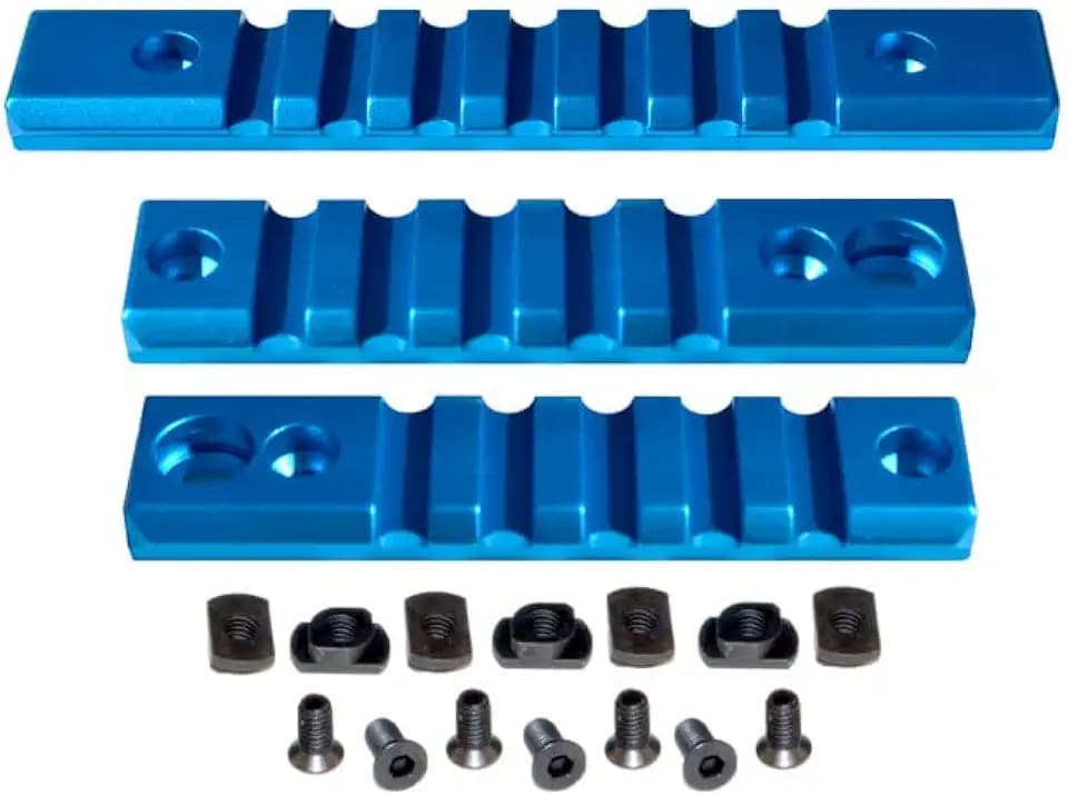 Single Picatinny Rail Section Kit for m-lok Style Slots, 3 Piece, Blue