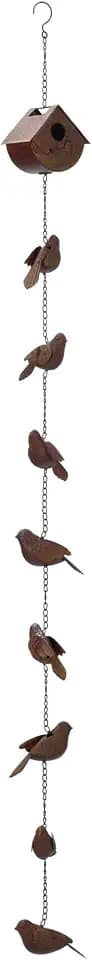 Red Carpet Studios Rain Chain Metal Hanging Outdoor Décor, 70” Long, Rustic Brown Birdhouse and Sparrow Design