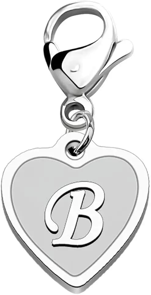 FAADBUK Initial Letter A-Z Alphabet Heart Charms for Jewelry Bracelet Keychain Necklace Initial Stainless steel Clasp Clip on Charm