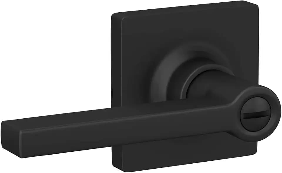 Straight Lever with Square Trim Bedroom and Bathroom Door Handle, Matte Black Finish