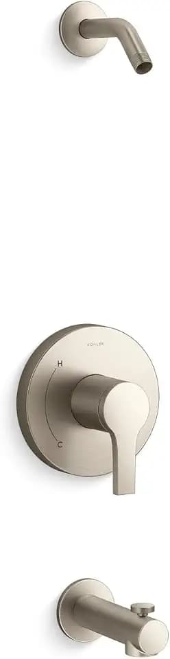 KOHLER TLS35322-4-BN, Elate Rite-Temp Bath and Shower Trim Kit with Push-Button Diverter, Vibrant Brushed Nickel, Stylish Bathroom Accessory, Corrosion-Resistant (Without Showerhead)