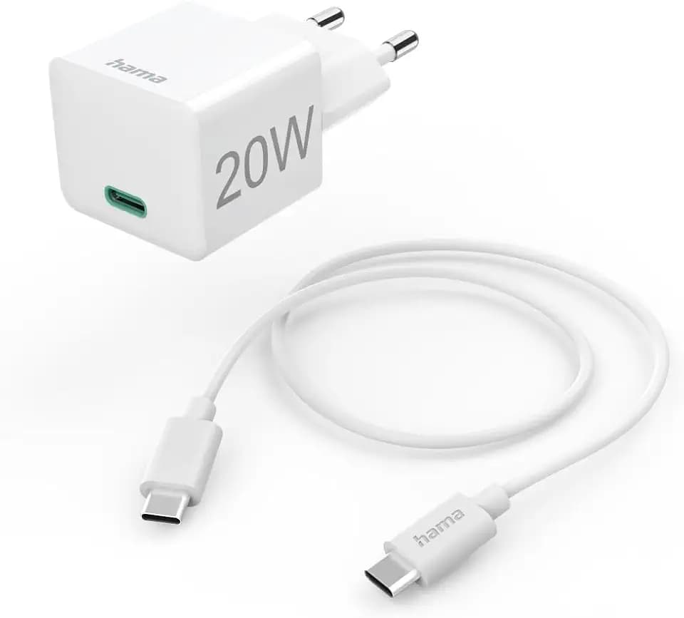 Schnellladegerät mit Ladekabel USB-C, Mini-Ladegerät, PD, 20 W, 1 m, Weiß
