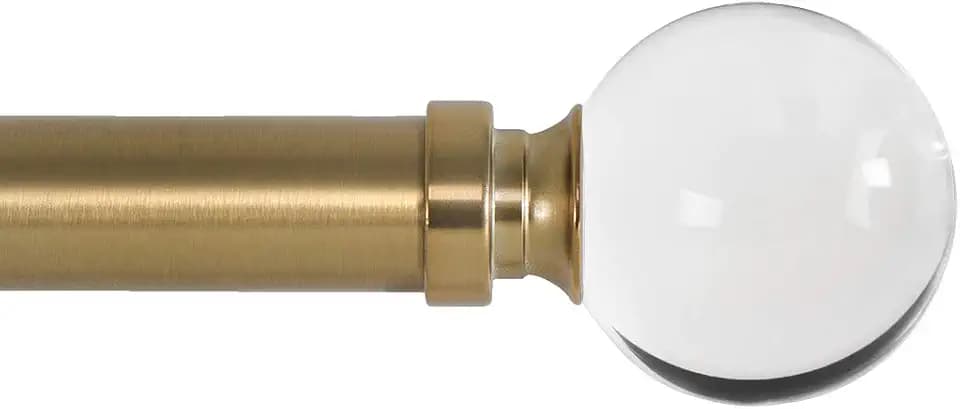 Ivilon Drapery Treatment Window Curtain Rod - Acrylic Ball 1 inch Pole. 48 to 86 Inch. Warm Gold