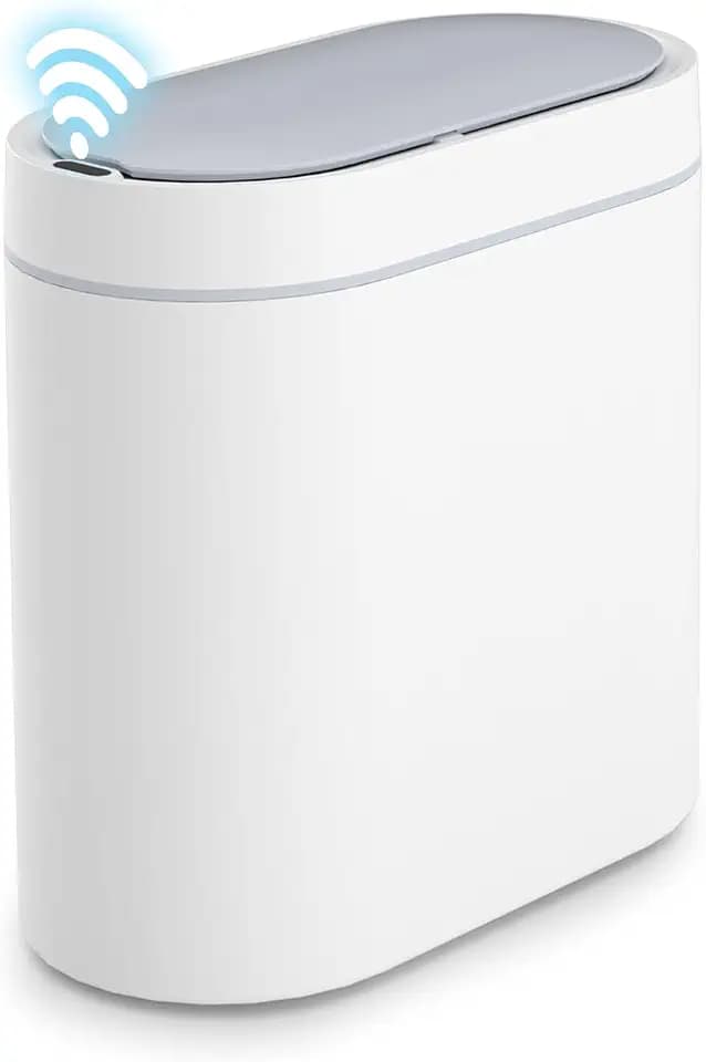 SYNCVIBE Bathroom Trash Can with Lid, 2 Gallon Slim Smart Garbage Can White