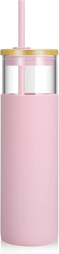 Tronco 28 oz Glass Tumbler with Lids and Straws, Reusable Iced Coffee Cups