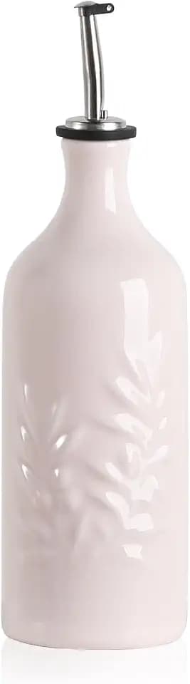 Sweejar Ceramic Olive Oil Dispenser Bottle, 20 Oz Relief Opaque Oil Cruet Protects To Reduce Oxidation, Suitable for Storage Vinegar, Soy Sauce,Liquids,Set of 1 (Rose Quartz)