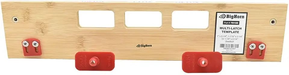 Big Horn 70159 Multi-Strike 4-Pocket Mortising Template – Precision Router Jig for Door Jamb Strike Plates and Deadbolts, 1" × 2-1/4" and 1-1/8" × 2-3/4" Pocket Sizes, Bamboo Construction