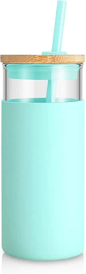 Tronco 20 oz Glass Tumbler with Lids and Straws, Reusable Iced Coffee Cups