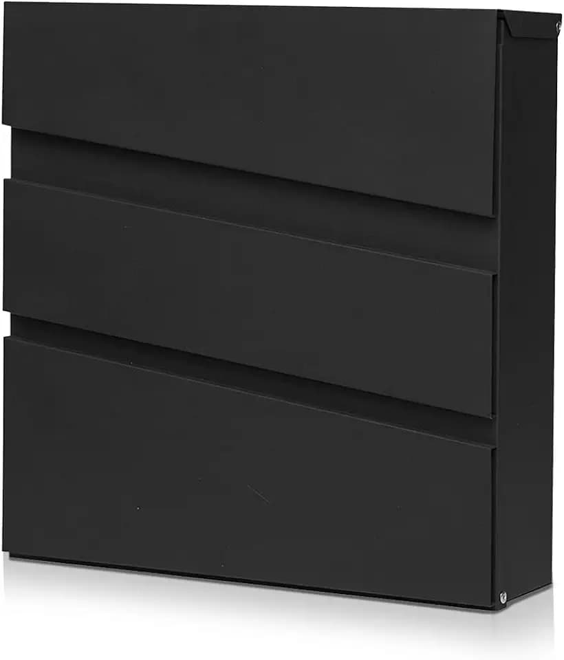 Ydocabinit Wall Mount Mailbox with Key Lock, Large Capacity Locking Mailbox for Outside, Galvanized Steel Cover and Rust-Proof Metal Post Box, 14.6"x14.6"x4.3" Black, MD002B