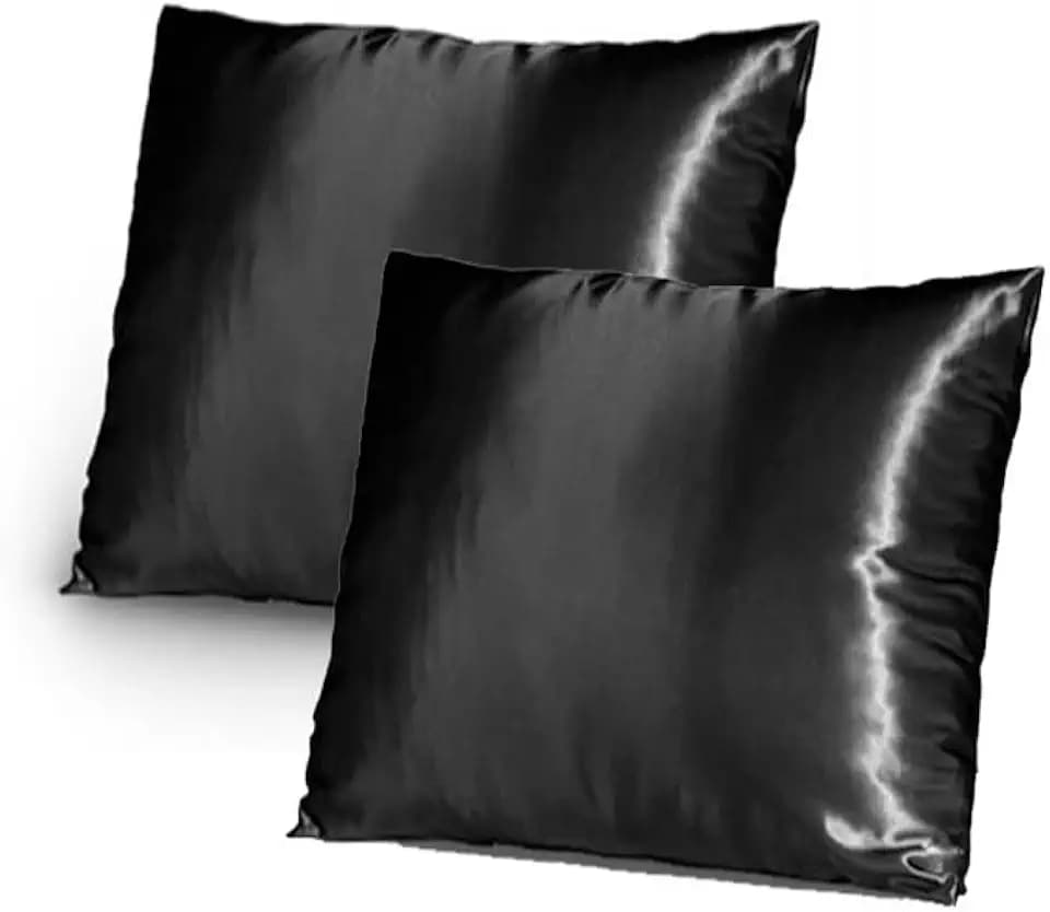 TAOSON Faux Silky Satin Decor Throw Pillow Covers 20 x 20 Set of 2, Black