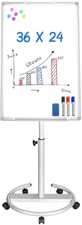 Maxtek Whiteboard on Wheels 36 x 24 in, Magnetic Rolling Dry Erase Easel