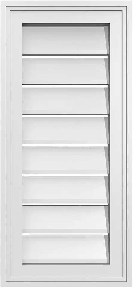 12"W x 26"H Rectangle Surface Mount Signature Urethane Gable Vent: Functional, w/ 2"W x 1-1/2"P Brickmould Frame, Primed Tan