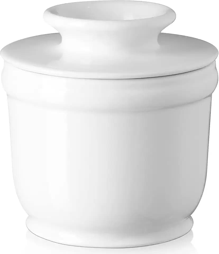 DOWAN Porcelain Butter Crock, French Butter Dish for Fresh Spreadable Butter, Butter Keeper with Water Line, No More Hard Butter, Housewarming Gift, White