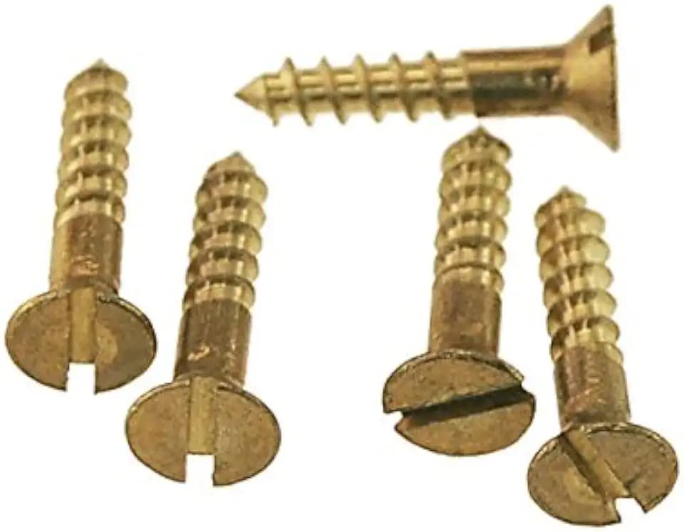 #6 x 1/2" Slotted Flat Head Wood Screws, Brass, 100 Pack