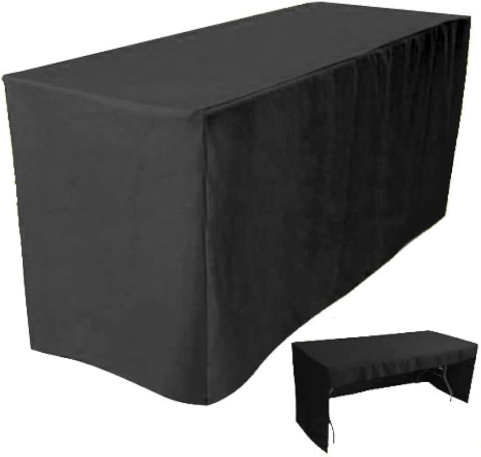 8' Fitted Tablecloth Table Cover Trade Show Event Open Back Side - 3 Sided Black