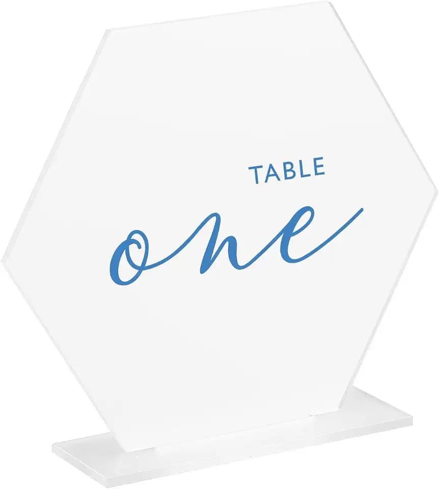 10 Pack Frosted Hexagon Sahpe Acrylic Blank Sign with Stand | 5.5 Inch Blank Frosted Acrylic Table Signs and Base for DIY Wedding Table Numbers, Wedding Signage, Events& Parties
