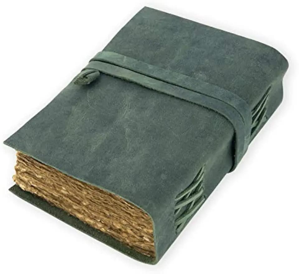 NomadCraftsCo. Vintage Leather Journal – 240 Pages Antique Handmade Deckle Edge Paper – Leather Bound Grimoire Notebook & Sketchbook – Book of Shadows Diary for Women & Men (9' X 6')