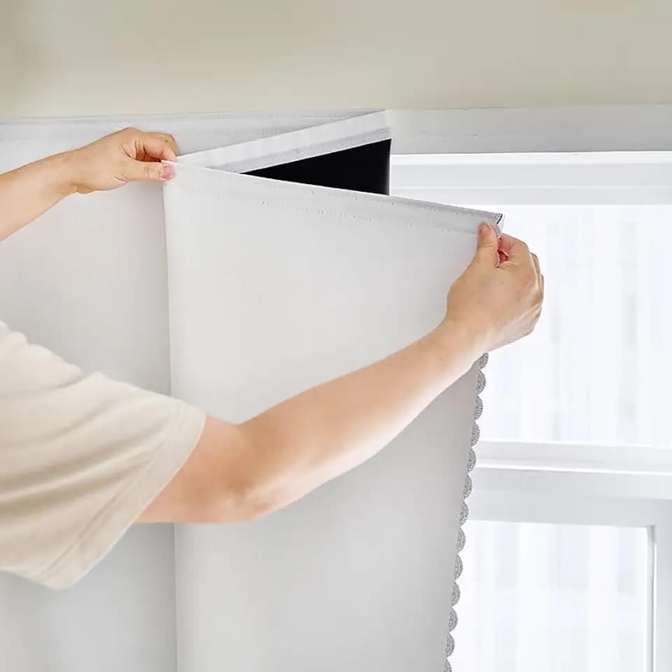 AJAZZ 100% Blackout Self Adhesive Curtains Small Window Short Temporary Black Out Curtains Easy to Install Used for Bedroom Kitchen Window Cover (White, 35" W x 54" L 1 Panel)