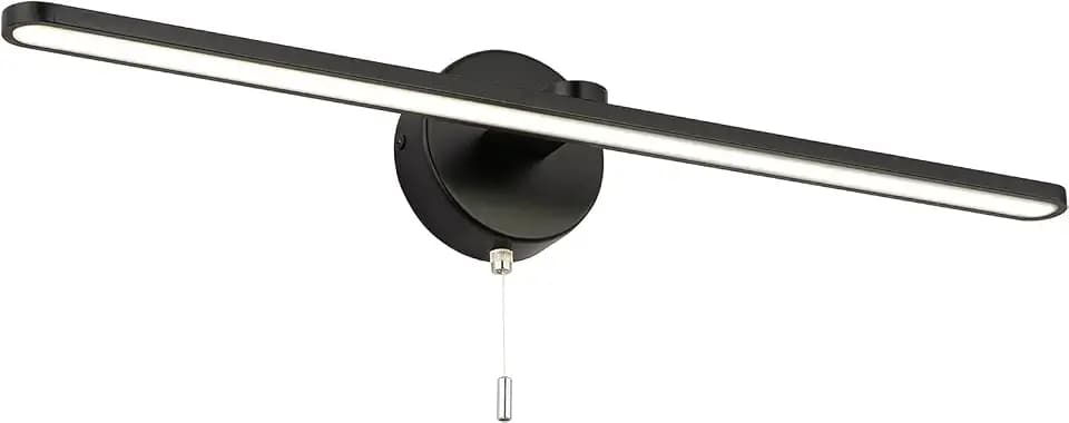 24 Inch LED Vanity Light Bar, Modern Black Bathroom Vanity Light Fixture,Over Mirror sconces wall Lighting, Wall Light Bar with 3000K/4000K/5000K Dimmable Pull Chain Switch On/Off