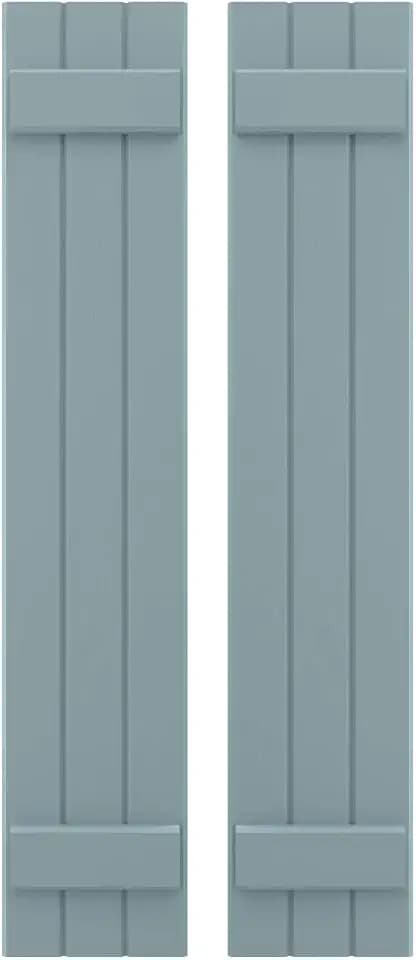 10 1/2"W x 34"H Americraft Three Board (2 Batten) Exterior Real Wood Joined Board-n-Batten Shutters (Per Pair), Peaceful Blue