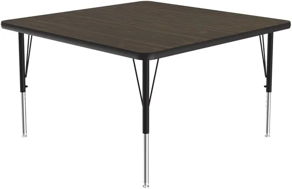 Correll 48" Square TFL Classroom Adjustable Activity Table, Walnut/Black