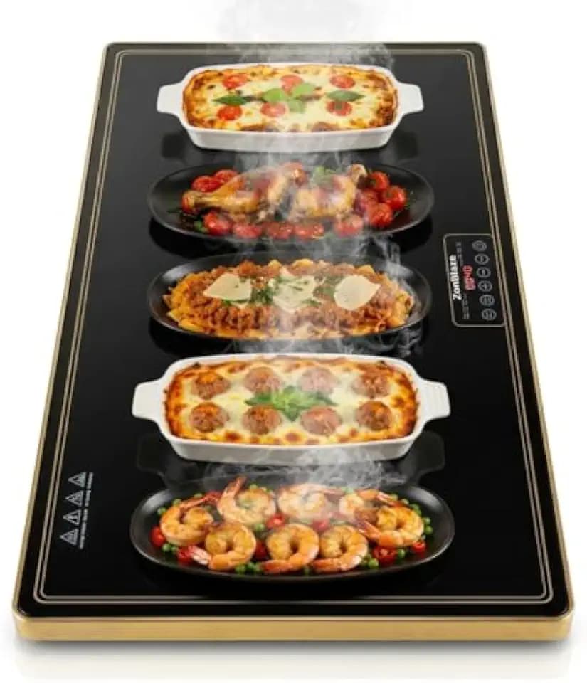 Electric Warming Tray (32"x18") Without Handles, Food Warmer with Thermostat & Full Surface Heating, Warming Mat for Buffets Party Gatherings, Gold Edge (XL (32"x18") Without Handles)