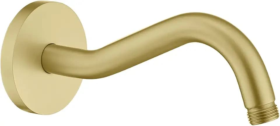 RANDOM 8 Inch Curved Shower Arm with Flange Brushed Gold S-Shape Shower Head Extension Arm Stainless Steel,Wall Mounted.RD-91068-8BG