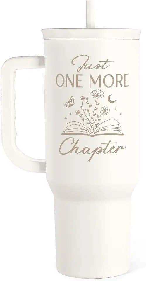 SANDJEST Book Lover Gifts for Women, Just One More Chapter Tumbler with Handle, Stainless Steel Insulated Coffee Travel Mug Cup, Gifts for Women Girls Bookworm on Christmas Birthday, 40oz
