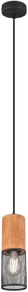 Trio Leuchten Pendelleuchte Tosh 304300132, Metall Schwarz matt, Holz, exkl. 1x E27, Holzfarbig