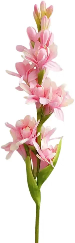 Artificial Tuberose Stem, 34.6 inch Long Fake Silk Flowers, Bendable Real Touch Double-Layer Blooms for Wedding Home Office Party Decoration, 1 Piece (Pink)