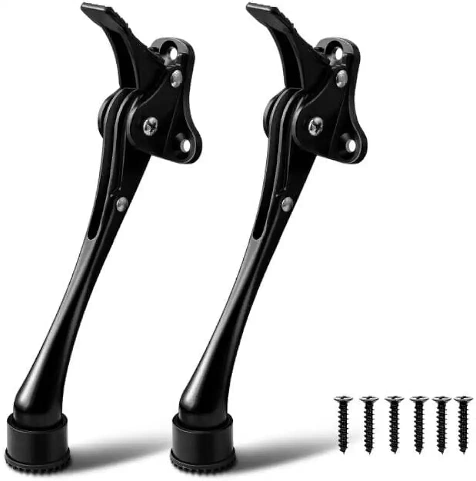 Door Stop, 6 Inch Kickdown Door Stopper with Non-Slip Rubber Tip, One Touch Heavy Duty Doorstop for Bottom Door, Adjustable Metal Door Holder, 2 Pack, Black
