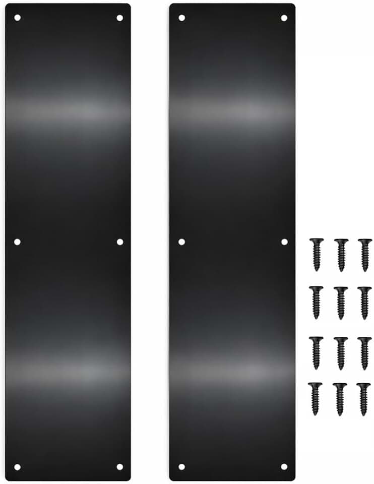 Door Kick Plate, 4" x 16" AL Metal KickPlate, Matte Black, 2 Pack