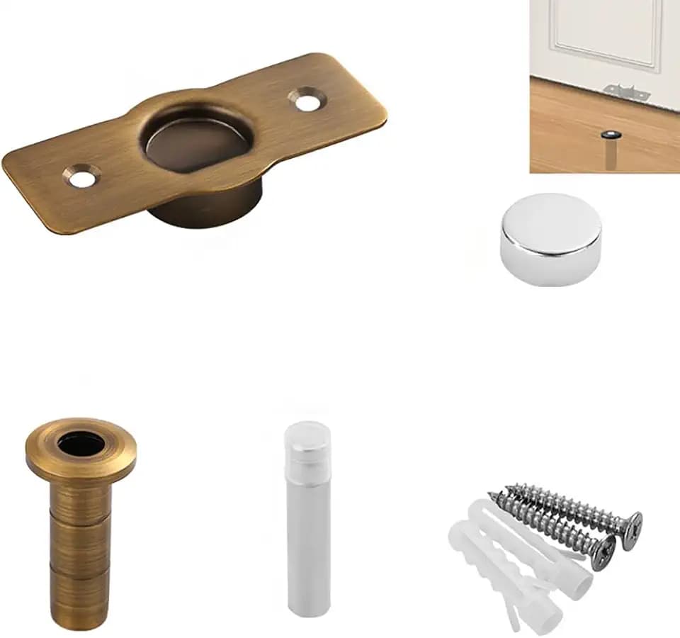 Magnetic Door Stop – Concealed 304 Stainless Steel Floor Stopper, Ultra-Thin 0.36cm, Strong Magnet, Waterproof, Non-Trip Design – Hidden Door Catch for Home Bathroom Office (Brass)