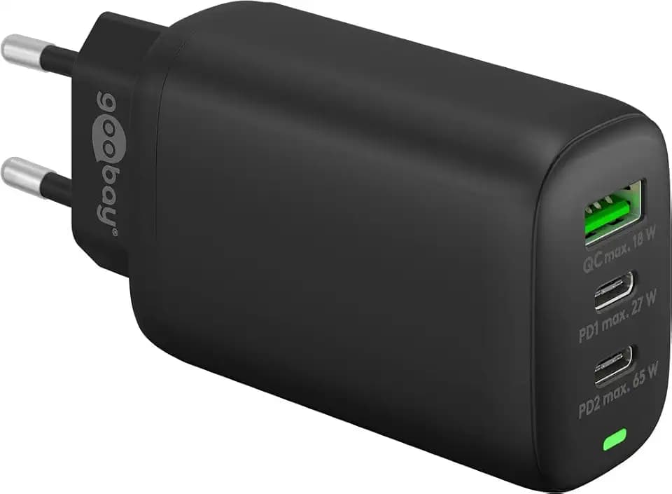 Goobay 61760 Multiport USB-C Ladegerät 65W / Schnellladegerät PD Universal/USB Netzteil Adapter/Ladestecker Fast Charger/Samsung S22, iPhone 14 / Schwarz