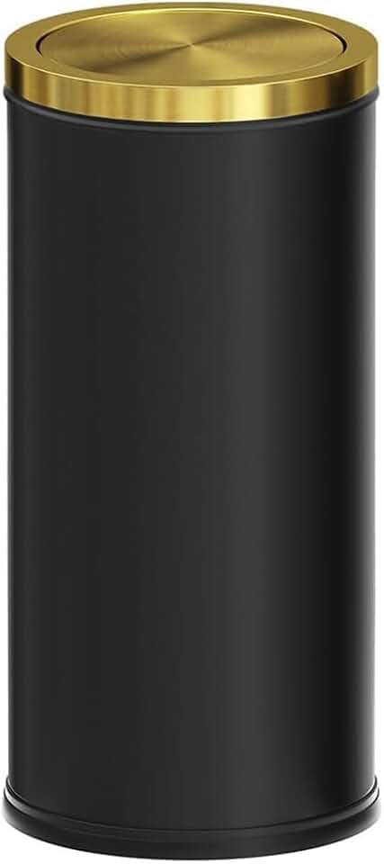 30L/8GAL Gold Brass Kitchen Trash Can,Tall Commercial Garbage Can with FILP Lid,Black and Gold Trash Can for Kitchen,Shopping mall,Elevator gate,Airport, Hotel,Commercial (Black)