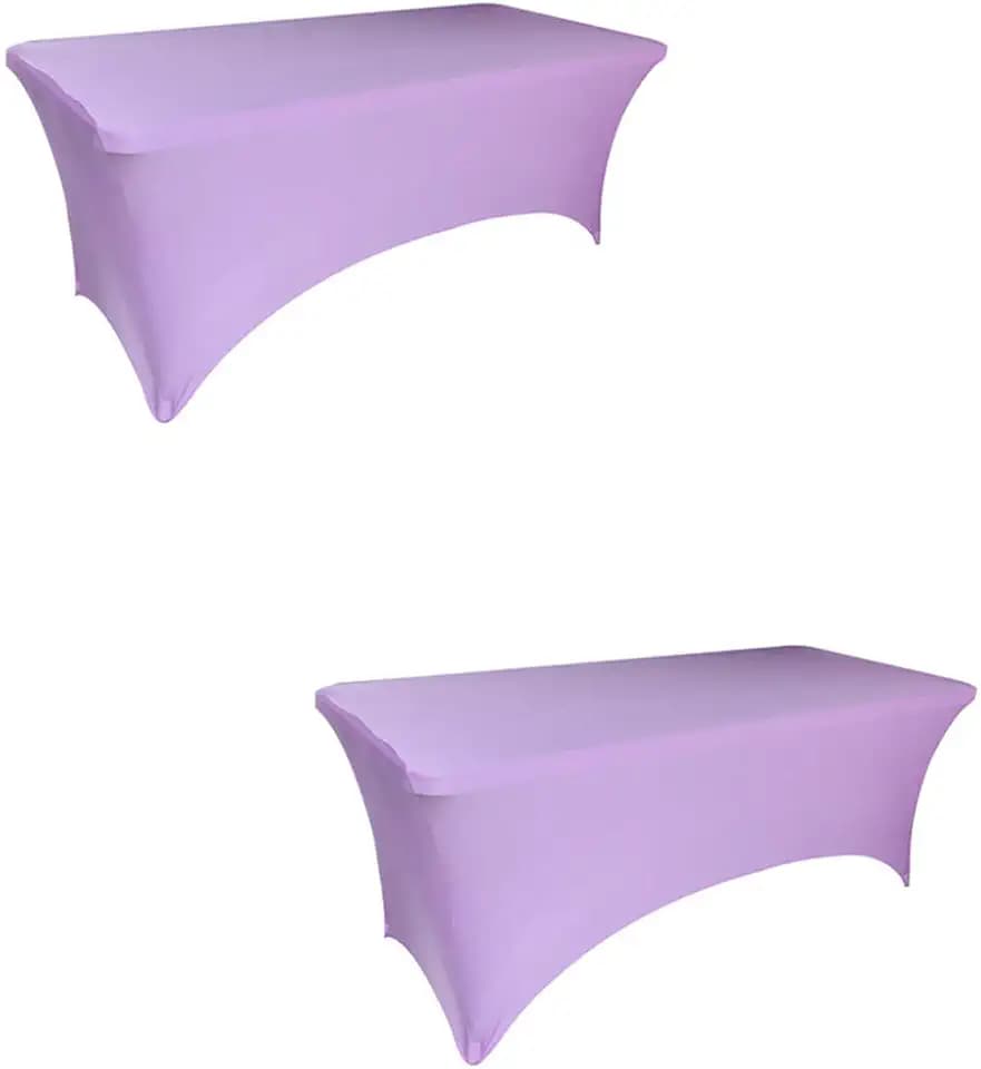 2pcs 6FT Tablecloth,Light Purple Spandex Table Cover,6ft Fitted Stretch Rectangular Table Cloth,6 Foot Washable Table Protector for Party,Wedding,Banquet,Festival,Christmas