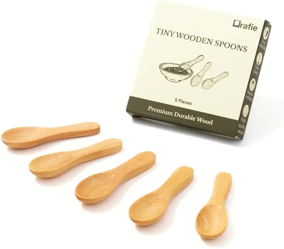 2.3 Inch Tiny Wooden Spoons (5 Pcs) Handmade Mini Spoon for Condiments, Sauces, Salt, Sugar, Spices, Dips, Seasonings, Herbs, Garnishes