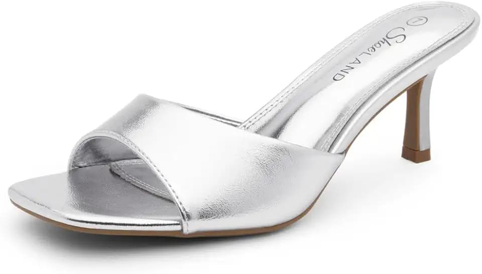 Shoe Land Women's Low Heels Stiletto Heeled Slides, Open Toe One Band Slip-On Heeled Mules – Dressy Heeled Sandals for Prom, Party Wedding and Vacation