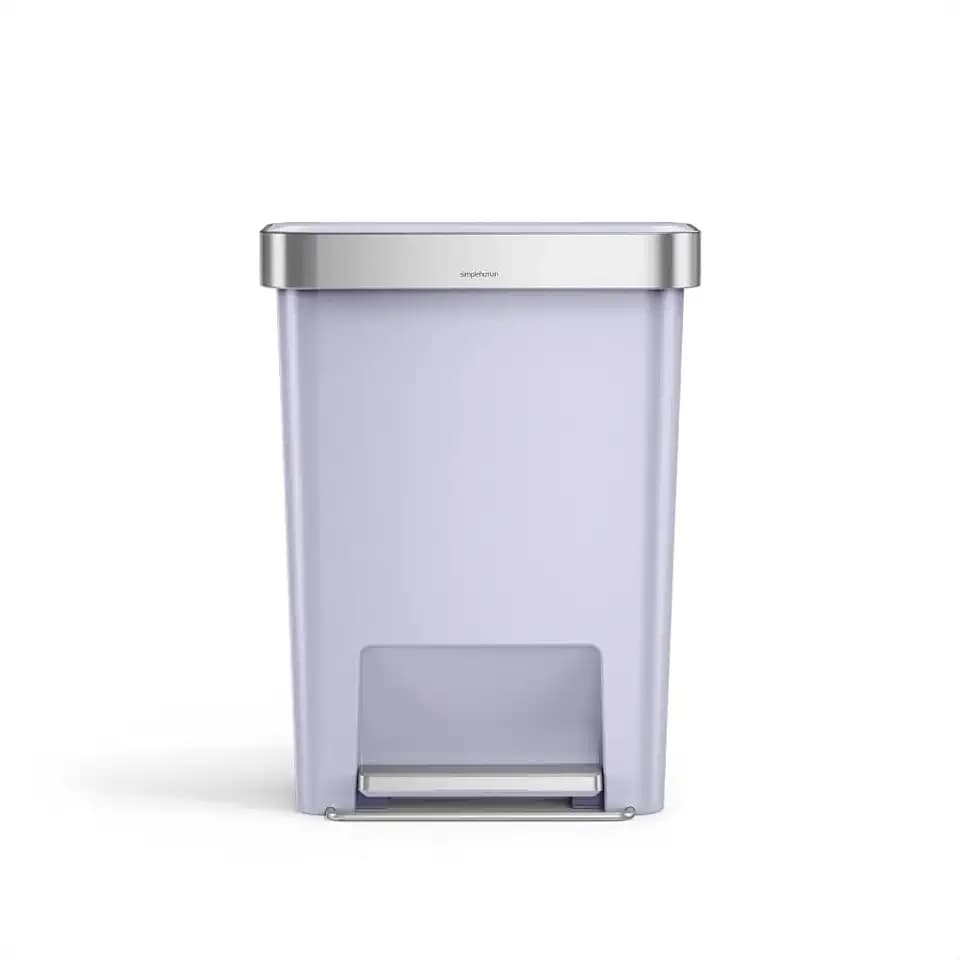 simplehuman Hybrid Step Can, 45L / 12 Gallon Rectangular Kitchen Trash Can, Studio Edition, Liner Rim System, Liner Pocket®, 150,000-Step Pedal, Lid Shox® Silent Close, Lilac Plastic