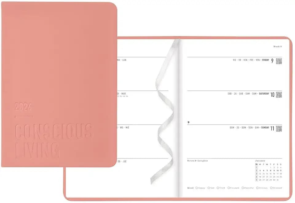 Letts of London® 2026 Conscious Weekly/Monthly Planner, 12 Months, January to December, A5 Size, 8.25" x 5.875", Sewn Binding, Embossed Cover, Multilingual, Clay (C082397-26)
