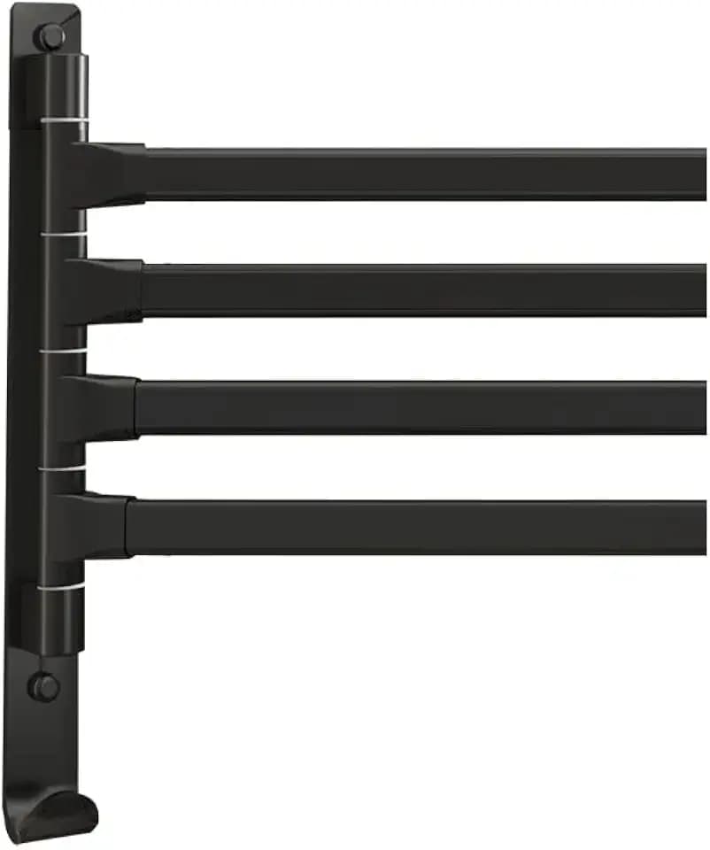 Swivel Bathroom Towel Bar Laundry Drying Rack 4-Arm Wall Mounted Towel Rack Hanger Towel Holder Organizer (Matte Black)