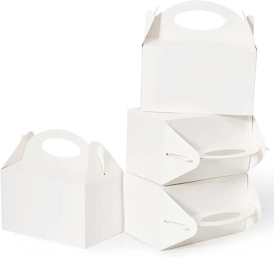 25 Pcs Small Party Treat Boxes, 6 Inch Candy Cookie Goodie Gift Bags Gable Box for Kids Birthday Party, White