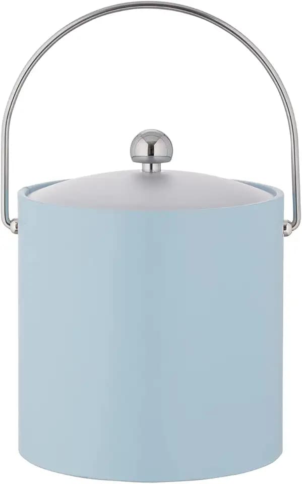 Kraftware Fun Colors - 3qt Ice Bucket with a Chrome Bale Handle, Chrome Astro Knob, and Frosted Acrylic Cover (Light Blue)