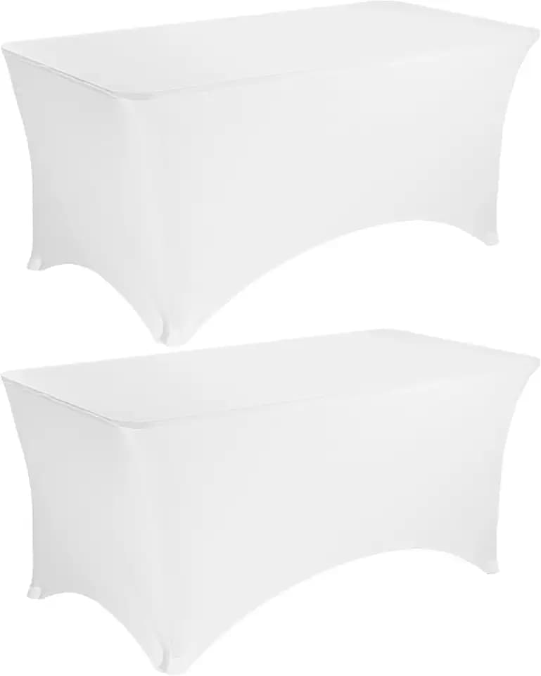 2 Pack 6FT Spandex Table Covers Washable Wrinkle Resistant Stretch Fitted Rectangle Tablecloth for Folding Table Wedding Party Birthday Banquet Bar Events(White)