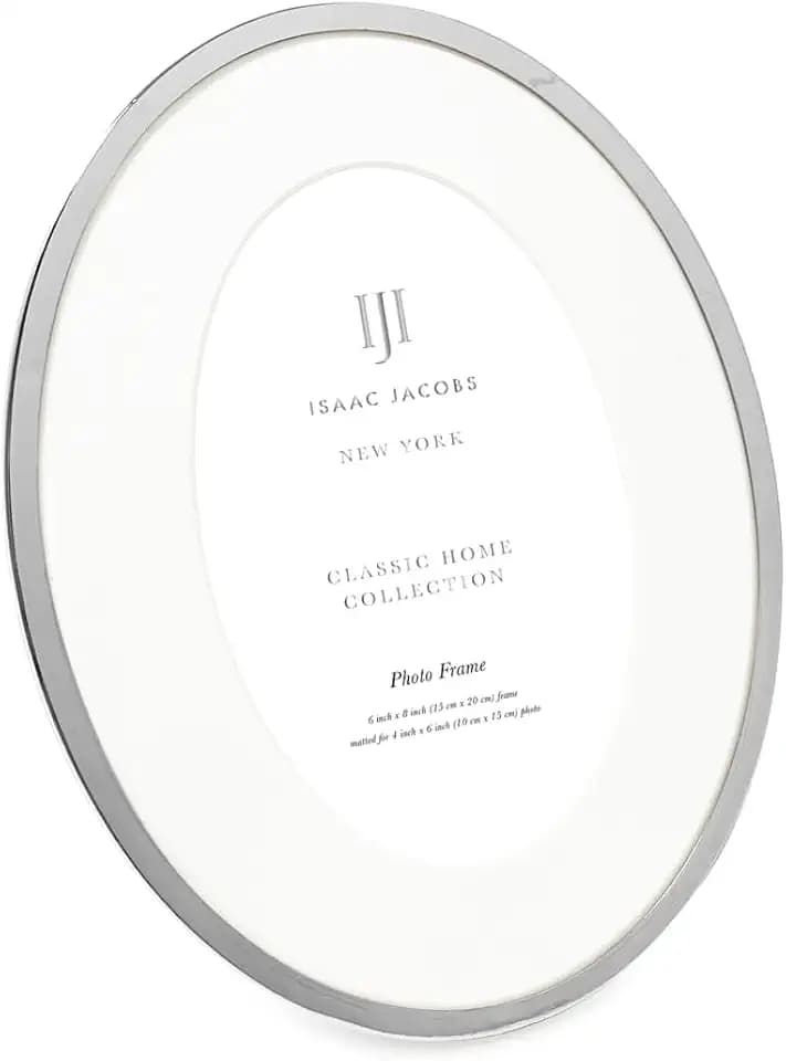 Isaac Jacobs 6x8 (Matted 3.5x5.5) Silver Oval Metal Picture Frame w/Easel