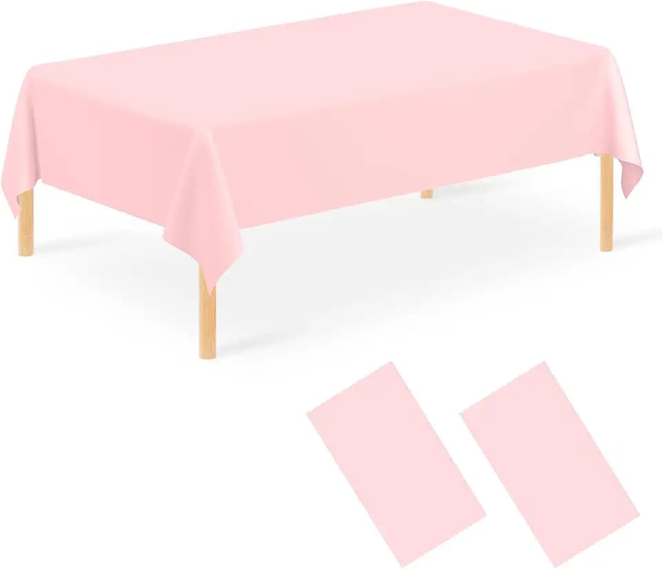 2 Pack Plastic Pink Tablecloths Disposable Table Covers 54"" x 108"" Baby Pale Pink Pastel Table Cloths for Parties Bridal Shower Engagement Wedding Birthday, TB18-Pink02