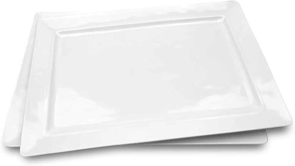 Melamine Serving Tray - 2 Piece 15.875" x 10.875" 100% Melamine Rectangular Platter,White Color | Shatter-Proof and Chip-Resistant Dishwasher Safe and BPA free